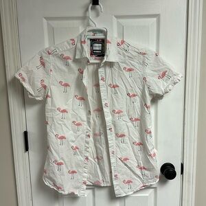 Men’s Short Sleeve Button Shirt - Flamingo Print